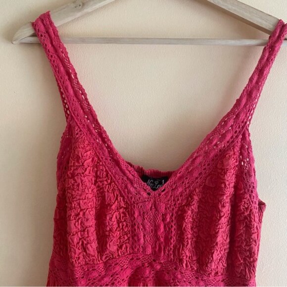 Y2K NU Look Dress Medium Babydoll Crochet Smocking Tiered Broomstick Festival - Picture 5 of 14